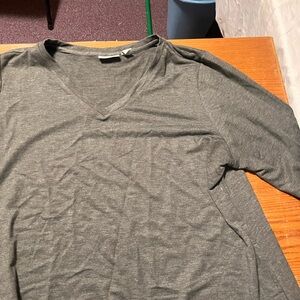 Gray V-Neck Long Sleeve Shirt